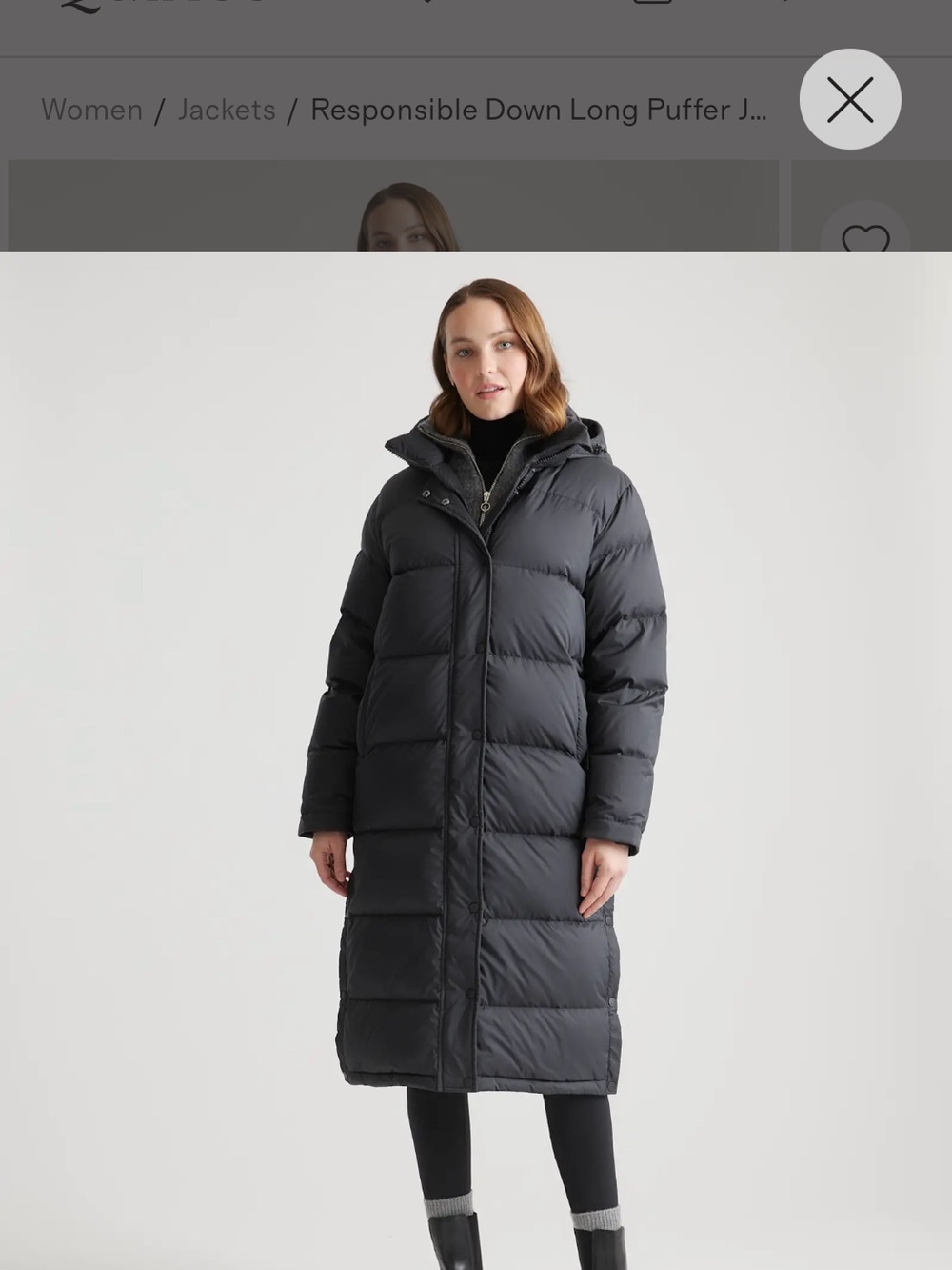 Quince Long Black Women's Down Puffer Coat with Hooded Collar